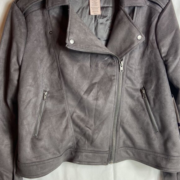 NWT PHILOSOPHY XXL/2XG NICE FAUX SUEDE MOTO GREY ZIPPERED JACKET - Picture 3 of 7